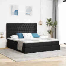   vidaXL Tárolós Ágy matracmal fejtámlával Fekete 200 x 200 cm Műbőr