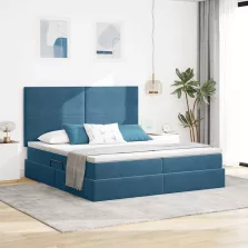   vidaXL Tárolós Ágy matracmal tárolóval Sötét kék 200 x 200 cm Bársony