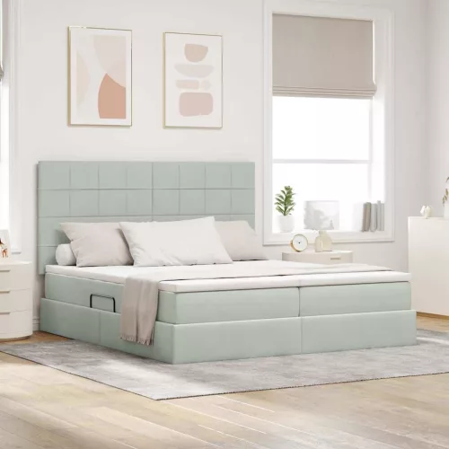 vidaXL Tárolós Ágy matracmal Világosszürke 180 x 200 cm Bársony