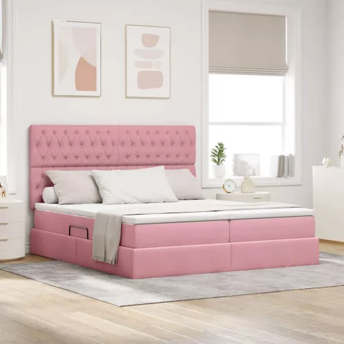 vidaXL Tárolós Ágy matracmal tárolóval Rózsaszín 180 x 200 cm Bársony