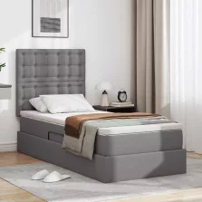   vidaXL Ágy tárolóval és LED lámpával leddel Szürke 90 x 190 cm Műbőr