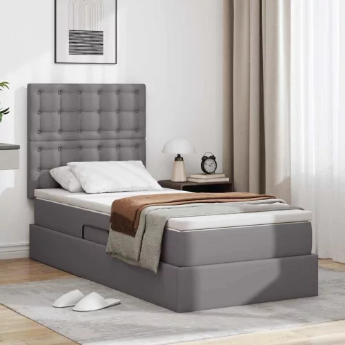 vidaXL Ágy tárolóval és LED lámpával leddel Szürke 90 x 190 cm Műbőr