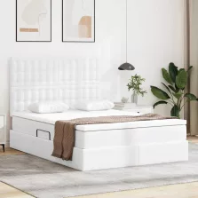   vidaXL Ágy tárolóval és LED lámpával Tiszta Fehér 140 x 190 cm Műbőr