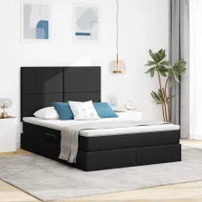   vidaXL Ágy tárolóval és LED lámpával Fekete 140 x 190 cm Poliészter