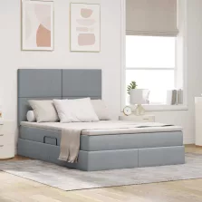   vidaXL Ágy tárolóval és LED lámpával leddel Világosszürke 140 x 200 cm