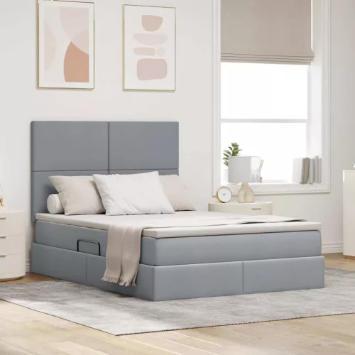 vidaXL Ágy tárolóval és LED lámpával leddel Világosszürke 140 x 200 cm