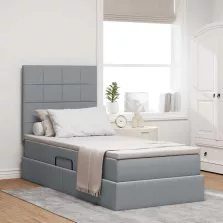   vidaXL Ágy tárolóval és LED lámpával leddel Világosszürke 90 x 190 cm