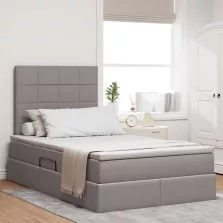   vidaXL Ágy tárolóval és LED lámpával Tópszínű 120 x 200 cm Poliészter