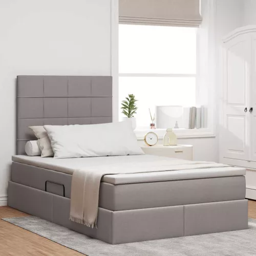vidaXL Ágy tárolóval és LED lámpával Tópszínű 120 x 200 cm Poliészter