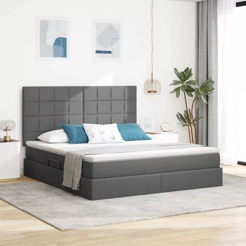 vidaXL Ágy tárolóval és LED lámpával leddel Sötétszürke 160 x 200 cm