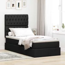   vidaXL Ágy tárolóval és LED lámpával Fekete 100 x 200 cm Poliészter