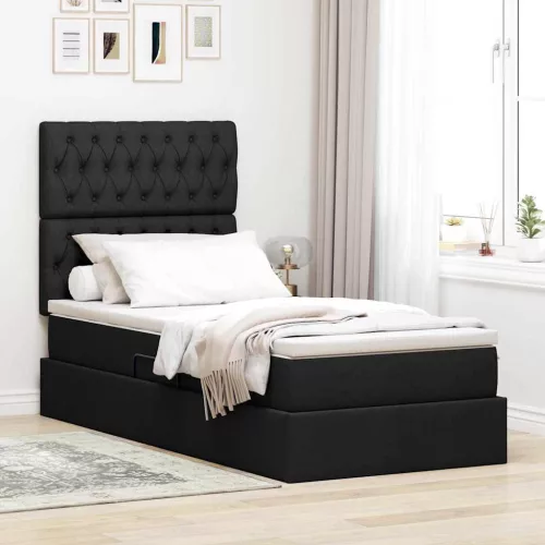 vidaXL Ágy tárolóval és LED lámpával Fekete 100 x 200 cm Poliészter