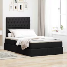  vidaXL Ágy tárolóval és LED lámpával Fekete 120 x 190 cm Poliészter