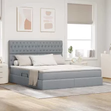   vidaXL Ágy tárolóval és LED lámpával leddel Világosszürke 180 x 200 cm