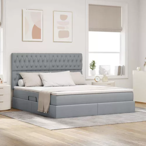 vidaXL Ágy tárolóval és LED lámpával leddel Világosszürke 180 x 200 cm