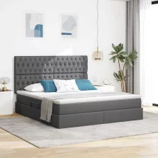   vidaXL Ágy tárolóval és LED lámpával leddel Sötétszürke 180 x 200 cm