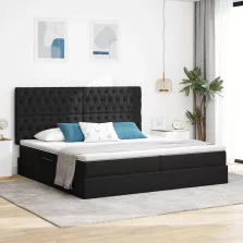   vidaXL Ágy tárolóval és LED lámpával Fekete 200 x 200 cm Poliészter