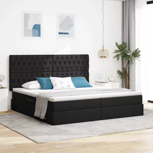 vidaXL Ágy tárolóval és LED lámpával Fekete 200 x 200 cm Poliészter