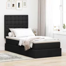   vidaXL Ágy tárolóval és LED lámpával Fekete 100 x 200 cm Poliészter