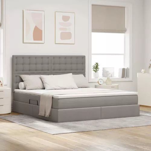 vidaXL Ágy tárolóval és LED lámpával Tópszínű 160 x 200 cm Poliészter