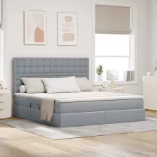   vidaXL Ágy tárolóval és LED lámpával leddel Világosszürke 180 x 200 cm