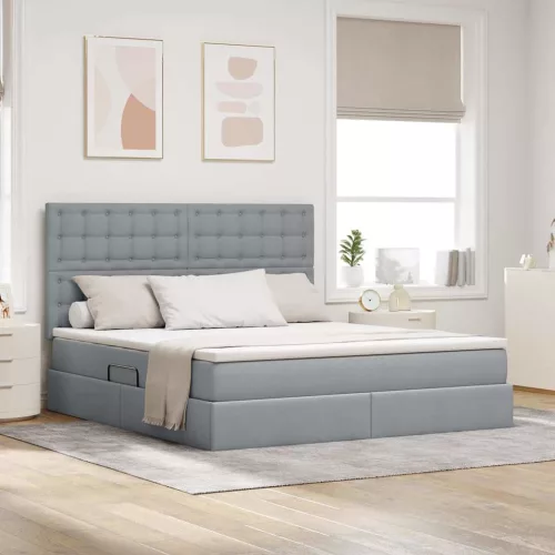vidaXL Ágy tárolóval és LED lámpával leddel Világosszürke 180 x 200 cm
