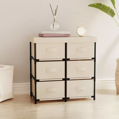 vidaXL 6 fiókos krémszínű acél tárolószekrény 55 x 29 x 55 cm