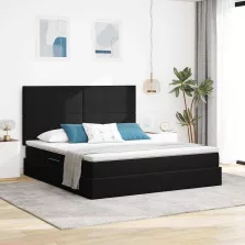   vidaXL Ágy tárolóval és LED lámpával Fekete 160 x 200 cm Bársony