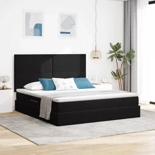 vidaXL Ágy tárolóval és LED lámpával Fekete 160 x 200 cm Bársony
