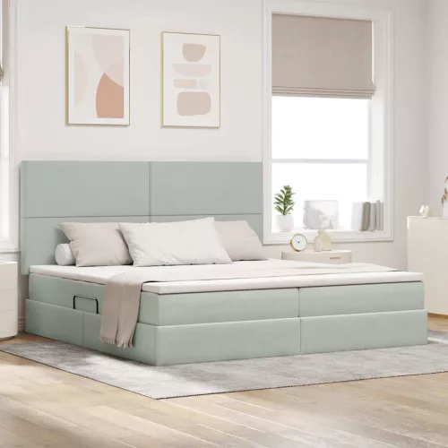 vidaXL Ágy tárolóval és LED lámpával leddel Világosszürke 200 x 200 cm