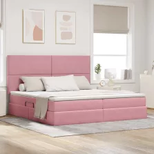   vidaXL Ágy tárolóval és LED lámpával Rózsaszín 200 x 200 cm Bársony