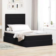   vidaXL Ágy tárolóval és LED lámpával Fekete 120 x 200 cm Bársony