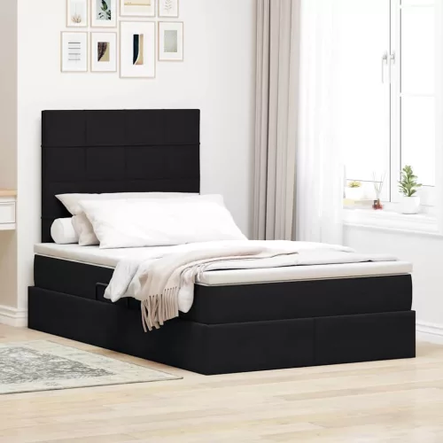 vidaXL Ágy tárolóval és LED lámpával Fekete 120 x 200 cm Bársony