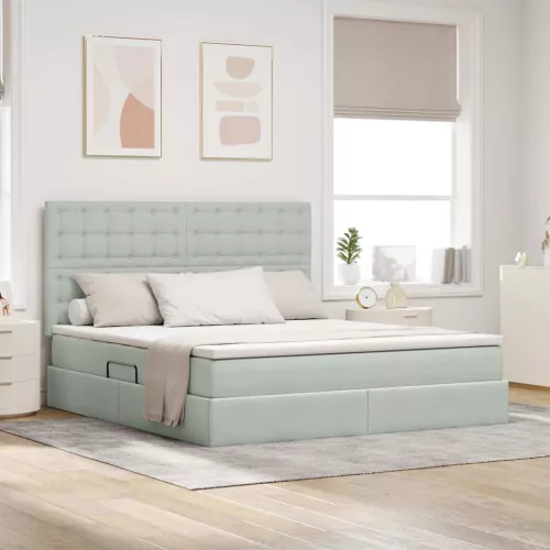 vidaXL Ágy tárolóval és LED lámpával leddel Világosszürke 160 x 200 cm