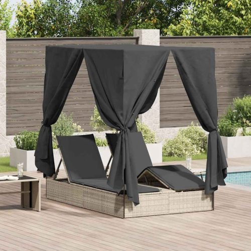 vidaXL Kettős Napozóágy Tetővel Világosszürke 205 x 129 x 200 cm