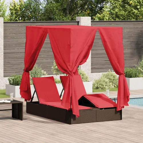 vidaXL Dupla napozóágy Állítható Piros 205 x 129 x 200 cm polirattan