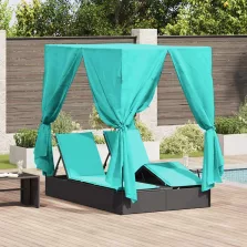   vidaXL Dupla napozóágy Állítható Türkiz 205 x 129 x 200 cm polirattan