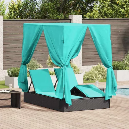 vidaXL Dupla napozóágy Állítható Türkiz 205 x 129 x 200 cm polirattan
