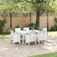 vidaXL Kert étkező szett 7 pcs Fehér Polt rattan