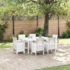 vidaXL Kert étkező szett 7 pcs Fehér Polt rattan