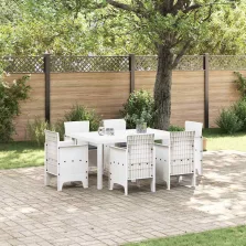 vidaXL Kert étkező szett 7 pcs Fehér Polt rattan