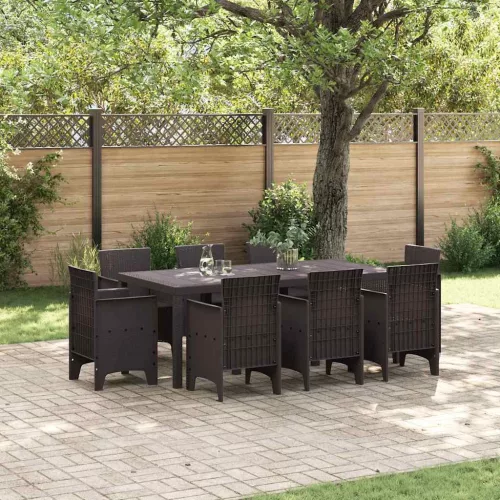 vidaXL Kert étkező szett 9 pcs Barna Polt rattan