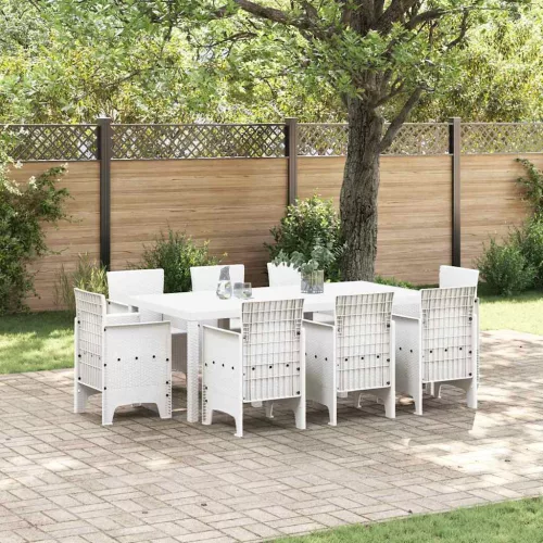 vidaXL Kert étkező szett 9 pcs Fehér Polt rattan