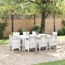 vidaXL Kert étkező szett 9 pcs Fehér Polt rattan