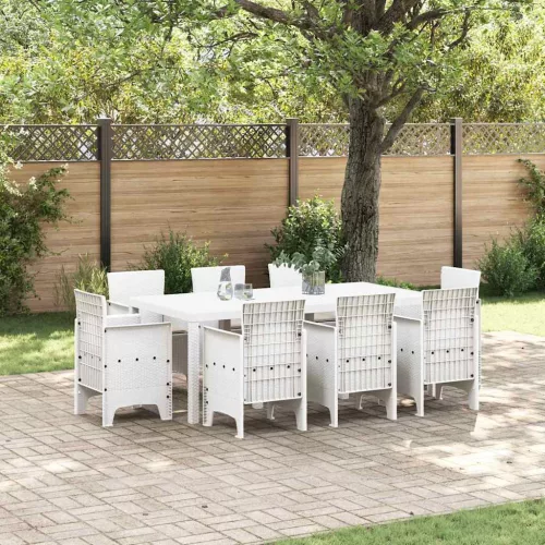 vidaXL Kert étkező szett 9 pcs Fehér Polt rattan