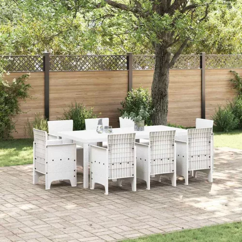 vidaXL Kert étkező szett 9 pcs Fehér Polt rattan