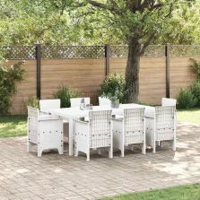 vidaXL Kert étkező szett 9 pcs Fehér Polt rattan