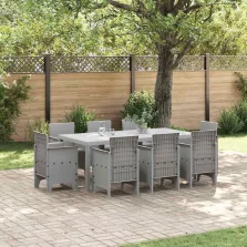 vidaXL Kert étkező szett 9 pcs Világosszürke Polt rattan