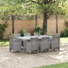 vidaXL Kert étkező szett 9 pcs Világosszürke Polt rattan