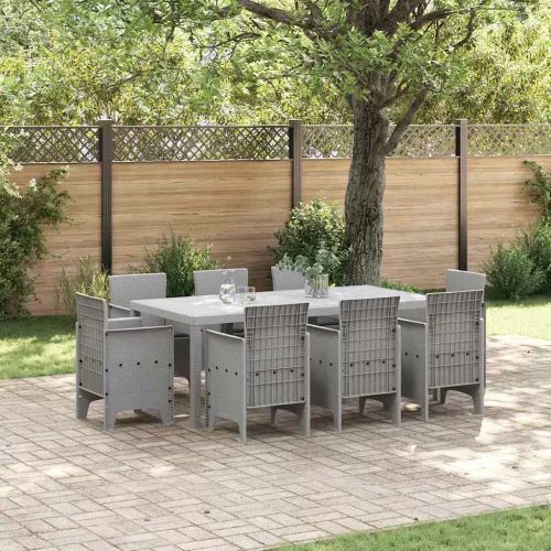 vidaXL Kert étkező szett 9 pcs Világosszürke Polt rattan